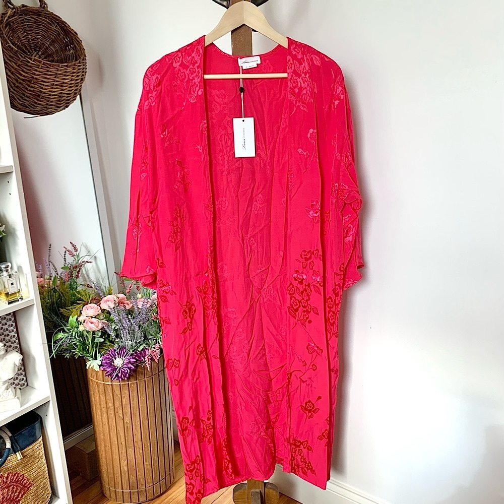 NWT Lovers + Friends Hot Pink Satin Kimono Robe Wrap Dress XXS XS No Belt - Picture 13 of 16